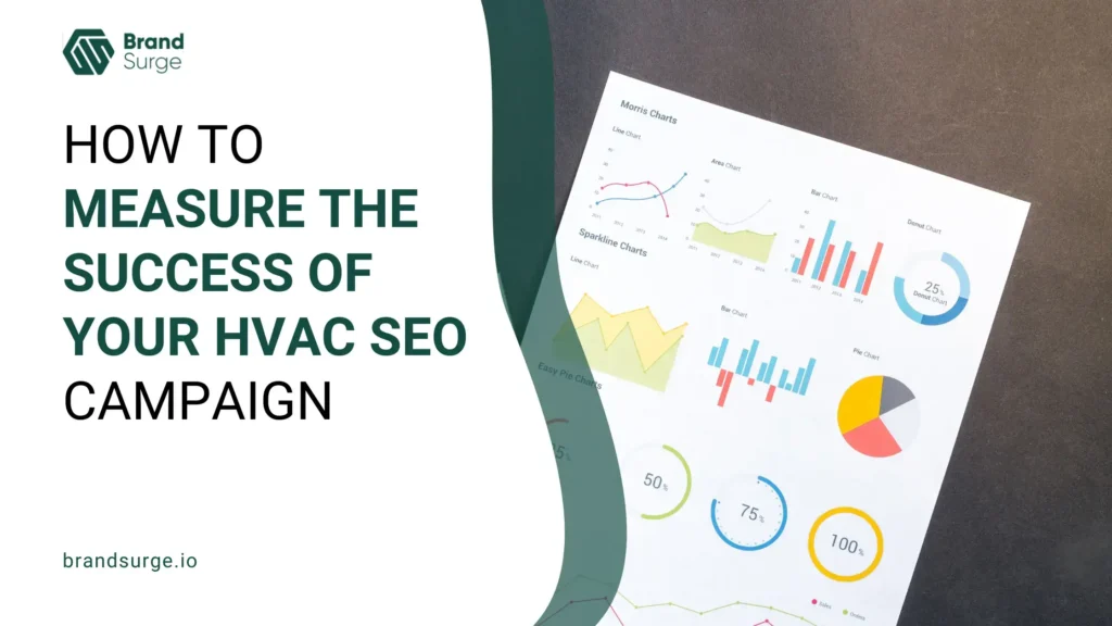 Different charts showing SEO Campaign tracking and text showing "How to Measure the Success of Your HVAC SEO Campaign"