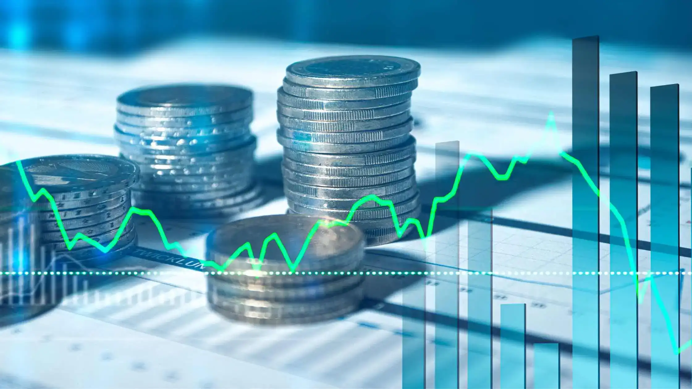 A stack of coins with a superimposed graph showing financial fluctuations of HVAC SEO project