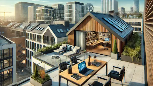 Modern rooftop workspace for a roofing seo agency.